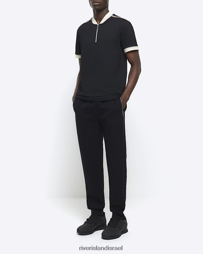 לבוש River Island פולו צווארון בייסבול מודבק בגזרה דקיקה שָׁחוֹר גברים BDZ4082607