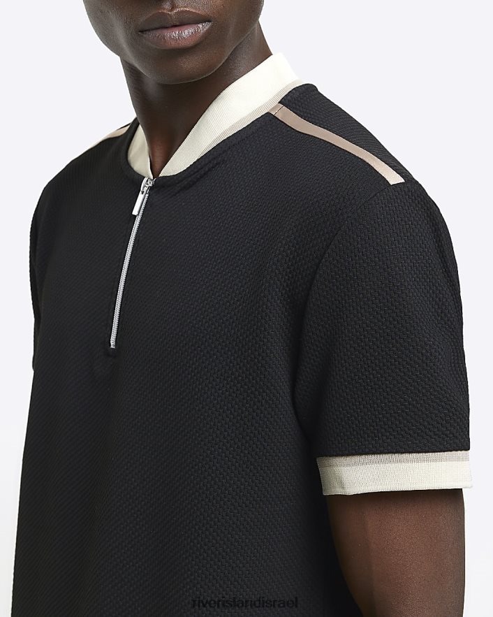 לבוש River Island פולו צווארון בייסבול מודבק בגזרה דקיקה שָׁחוֹר גברים BDZ4082607