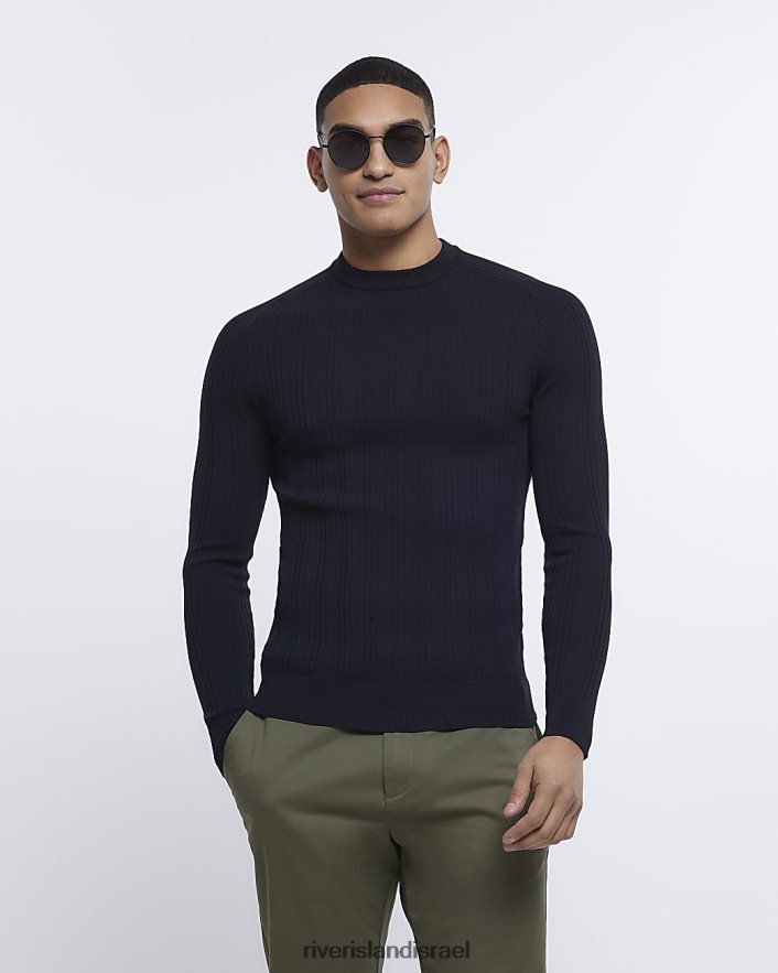 לבוש River Island מגשר עם צווארון צווארון בכושר שריר שָׁחוֹר גברים BDZ4082609