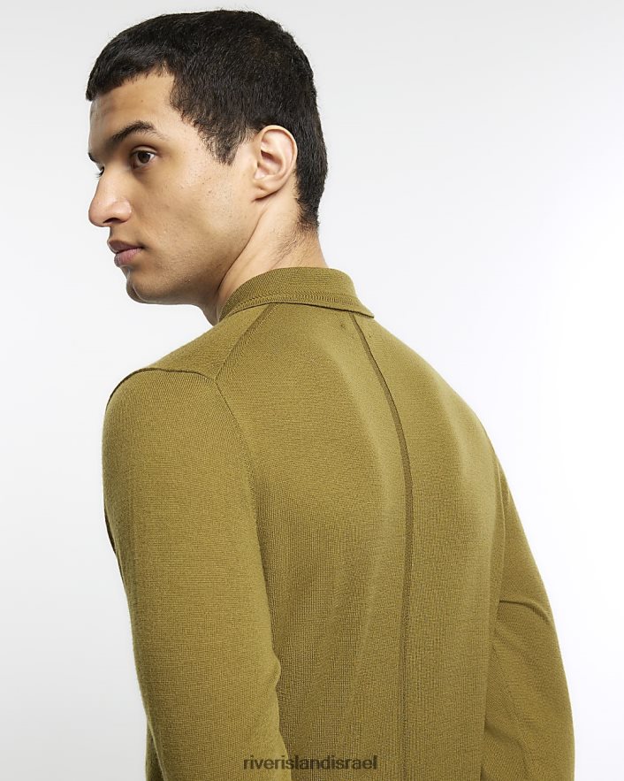 לבוש River Island רזה בכושר רי סטודיו מרינו פולו בְּרוֹנזָה גברים BDZ4082611