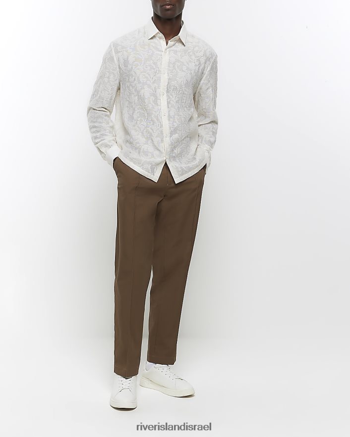 לבוש River Island חולצת תחרה אקארד בכושר רגיל אֶבֶן גברים BDZ4082615