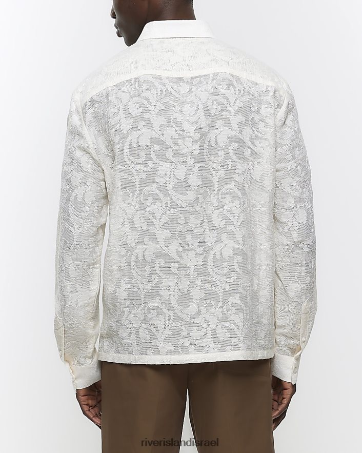 לבוש River Island חולצת תחרה אקארד בכושר רגיל אֶבֶן גברים BDZ4082615