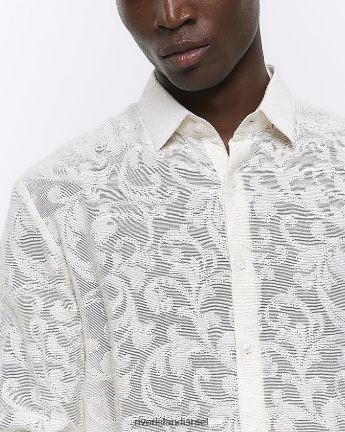 לבוש River Island חולצת תחרה אקארד בכושר רגיל אֶבֶן גברים BDZ4082615