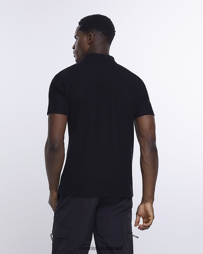 לבוש River Island חולצת פולו חלת דבש בגזרה דקיקה שָׁחוֹר גברים BDZ4082619