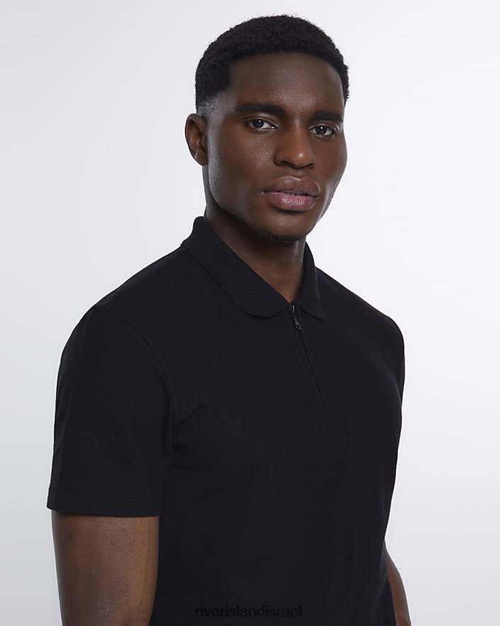 לבוש River Island חולצת פולו חלת דבש בגזרה דקיקה שָׁחוֹר גברים BDZ4082619