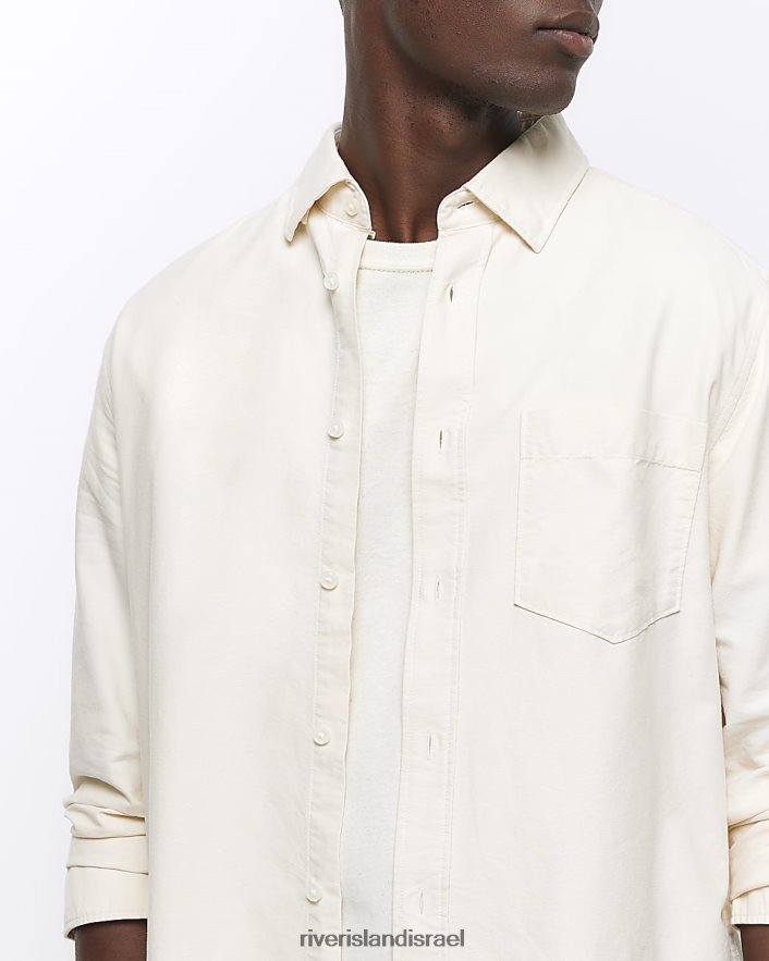 לבוש River Island חולצת אוקספורד עם שרוולים ארוכים בכושר רגיל אקרו גברים BDZ4082624