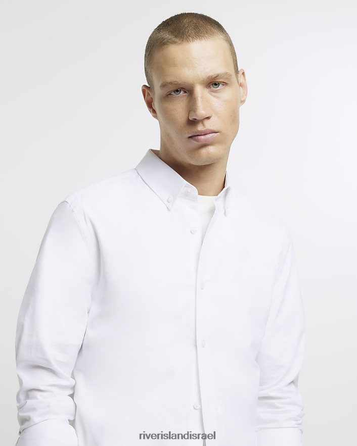 לבוש River Island חולצת אוקספורד עם שרוול ארוך לבן גברים BDZ4082648