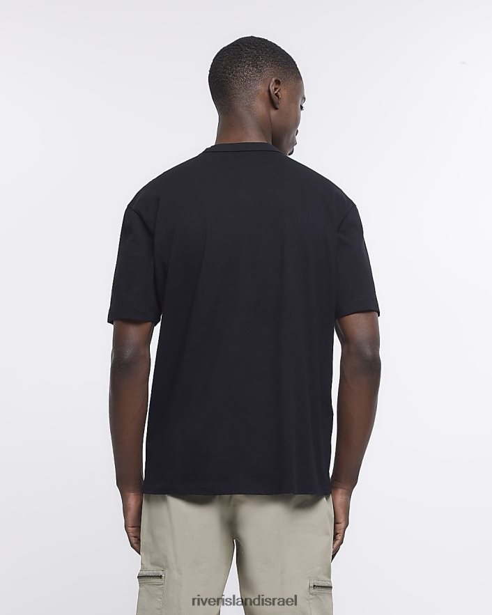 לבוש River Island חולצת טריקו בכושר רגיל שָׁחוֹר גברים BDZ4082657