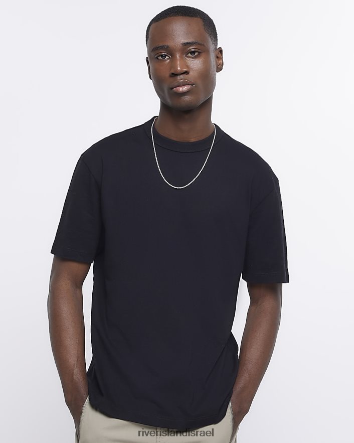 לבוש River Island חולצת טריקו בכושר רגיל שָׁחוֹר גברים BDZ4082657