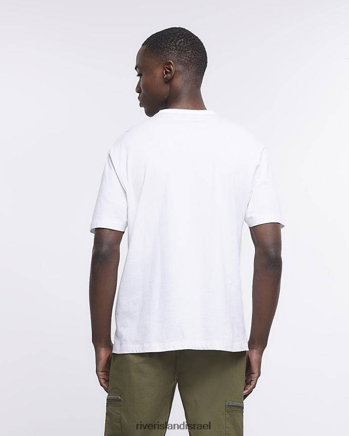 לבוש River Island חולצת טריקו בכושר רגיל לבן גברים BDZ4082661