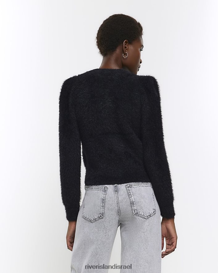 לבוש River Island קרדיגן סרוג כרית כתף שָׁחוֹר נשים BDZ408266