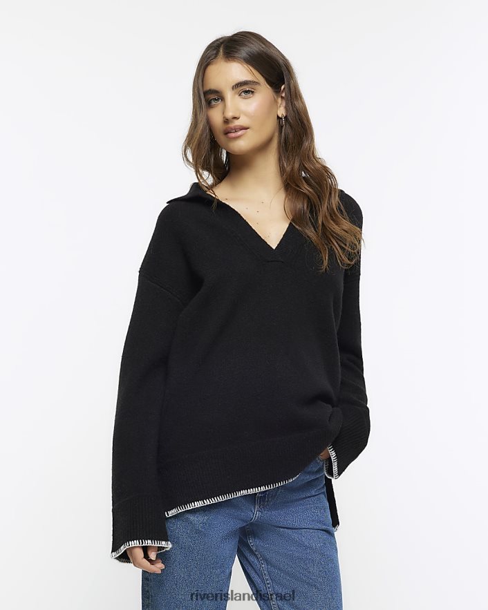 לבוש River Island מגשר נעים עם צווארון שָׁחוֹר נשים BDZ408269