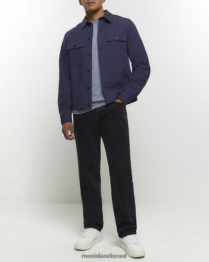 לבוש River Island חולצת טריקו בגזרת שברון בגזרה דקיקה כְּחוֹל גברים BDZ4082692