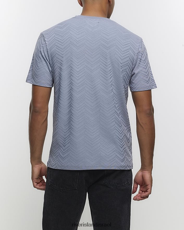 לבוש River Island חולצת טריקו בגזרת שברון בגזרה דקיקה כְּחוֹל גברים BDZ4082692