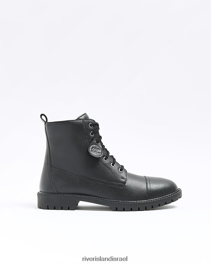 הַנעָלָה River Island מגפי קרב מעור שָׁחוֹר גברים BDZ4082693
