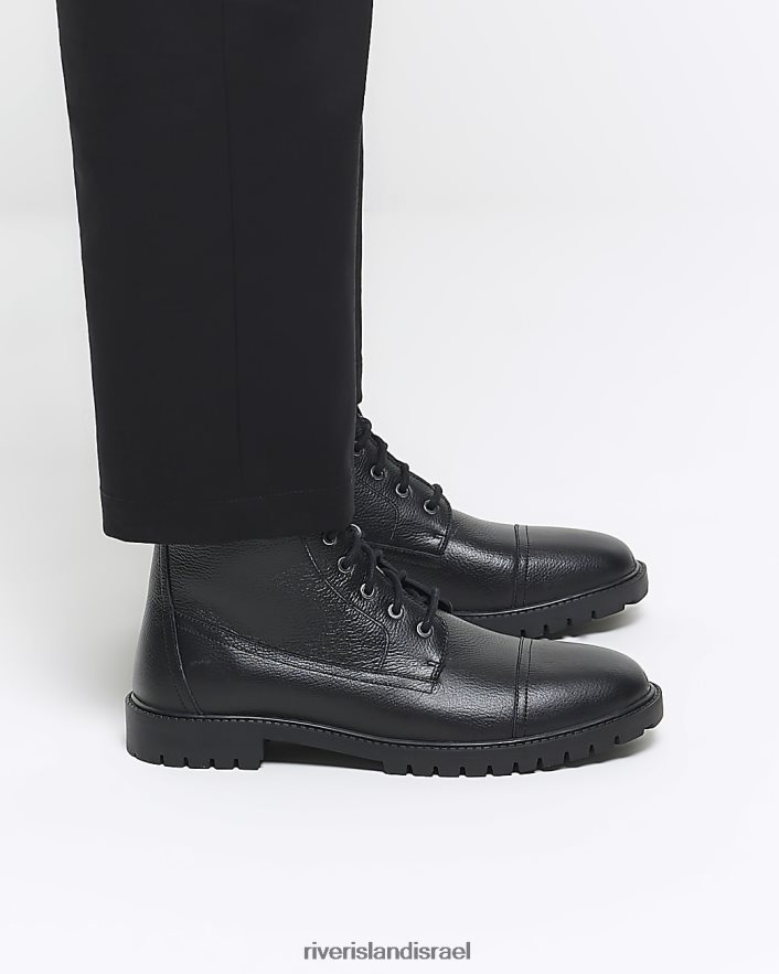 הַנעָלָה River Island מגפי קרב מעור שָׁחוֹר גברים BDZ4082693