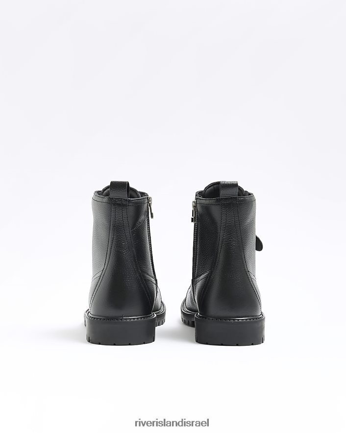 הַנעָלָה River Island מגפי קרב מעור שָׁחוֹר גברים BDZ4082693