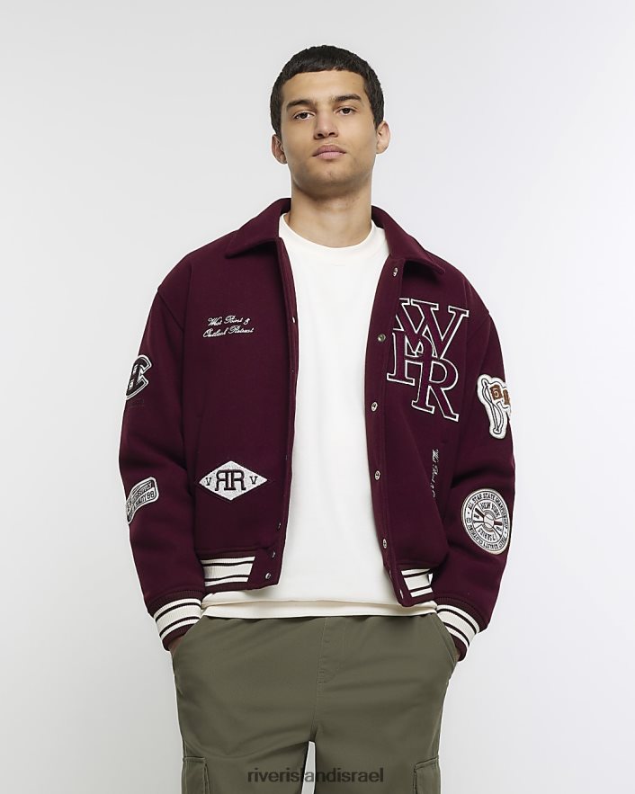 לבוש River Island ז'קט בומבר בכושר רגיל אָדוֹם גברים BDZ4082698