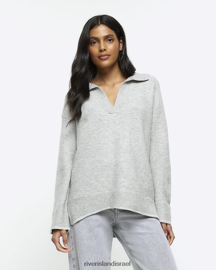 לבוש River Island מגשר עם צווארון אפור נשים BDZ408270