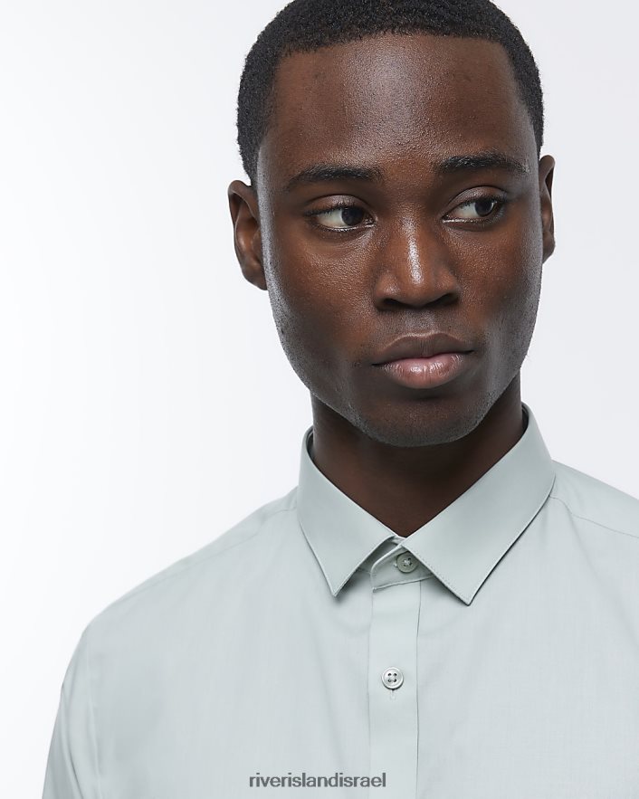 לבוש River Island חולצה חכמה בגזרה דקיקה ירוק גברים BDZ4082705