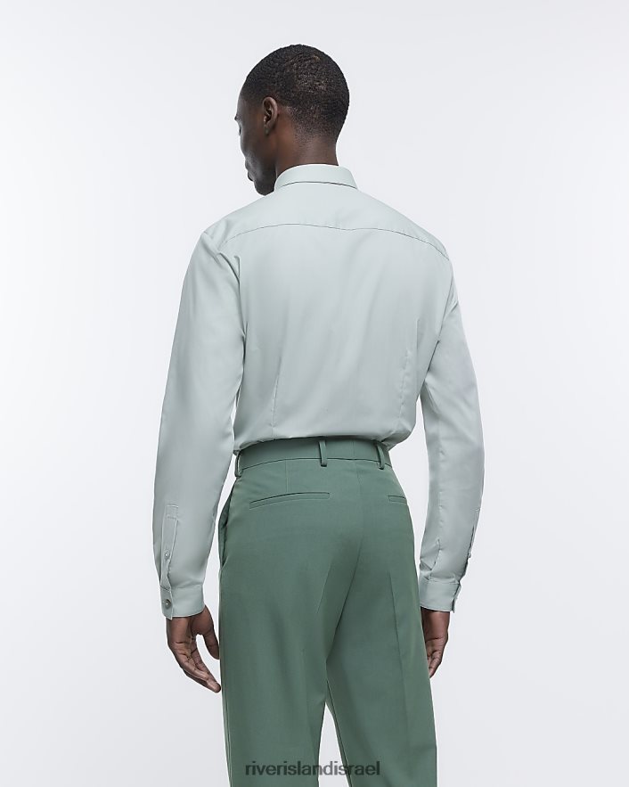 לבוש River Island חולצה חכמה בגזרה דקיקה ירוק גברים BDZ4082705