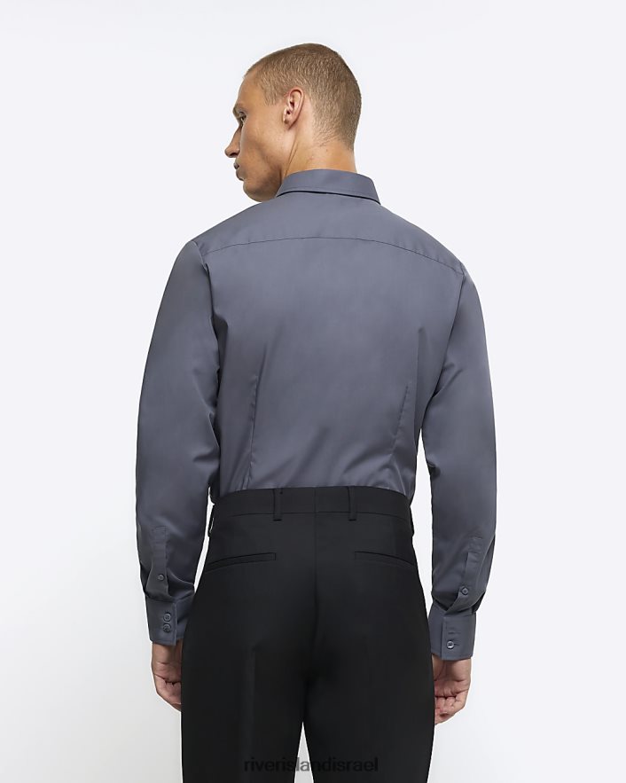 לבוש River Island חולצה חכמה בגזרה דקיקה אפור גברים BDZ4082706