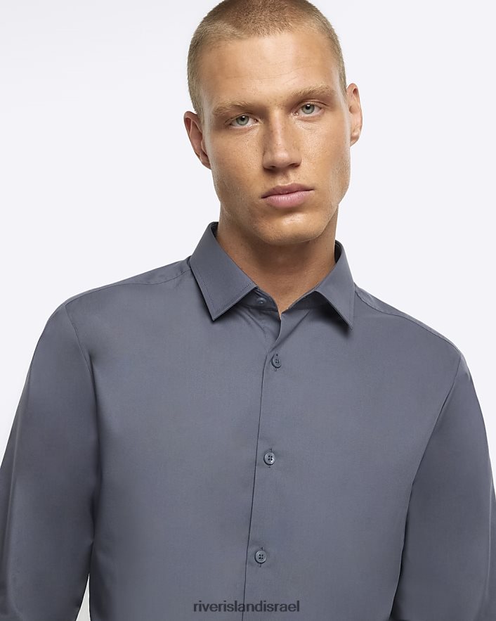 לבוש River Island חולצה חכמה בגזרה דקיקה אפור גברים BDZ4082706