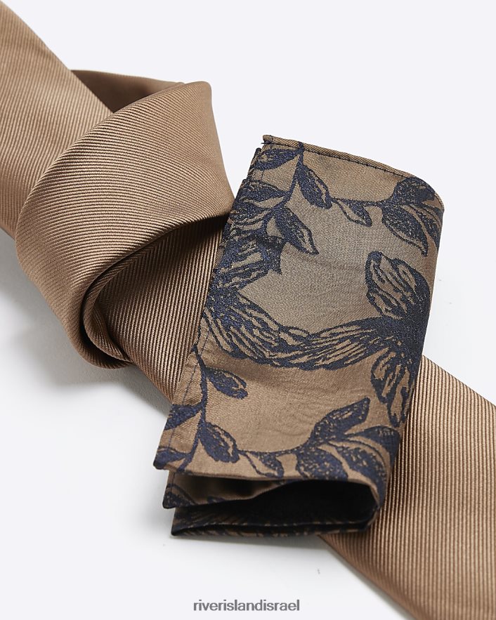 אביזרים River Island סט עניבות אריג ומטפחת פרחונית בז' גברים BDZ4082709