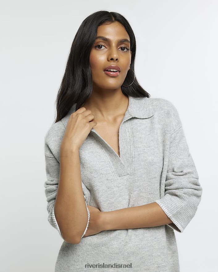 לבוש River Island מגשר עם צווארון אפור נשים BDZ408270