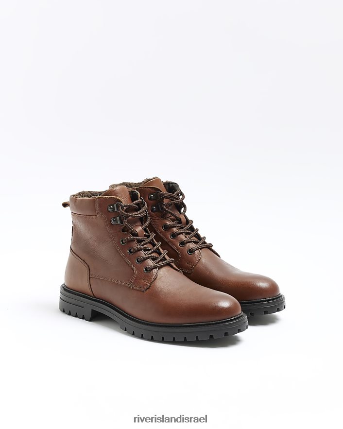 הַנעָלָה River Island מגפי צווארון מרופדים מעור חום גברים BDZ4082718