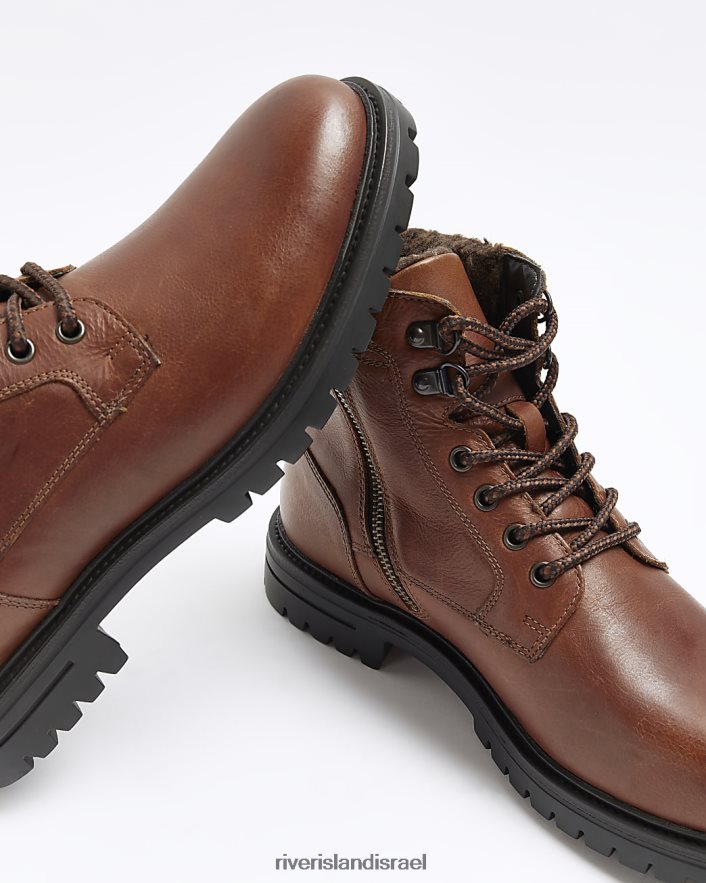 הַנעָלָה River Island מגפי צווארון מרופדים מעור חום גברים BDZ4082718