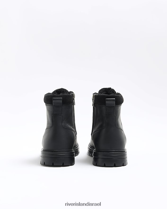 הַנעָלָה River Island מגפי צווארון מרופדים מעור שָׁחוֹר גברים BDZ4082719