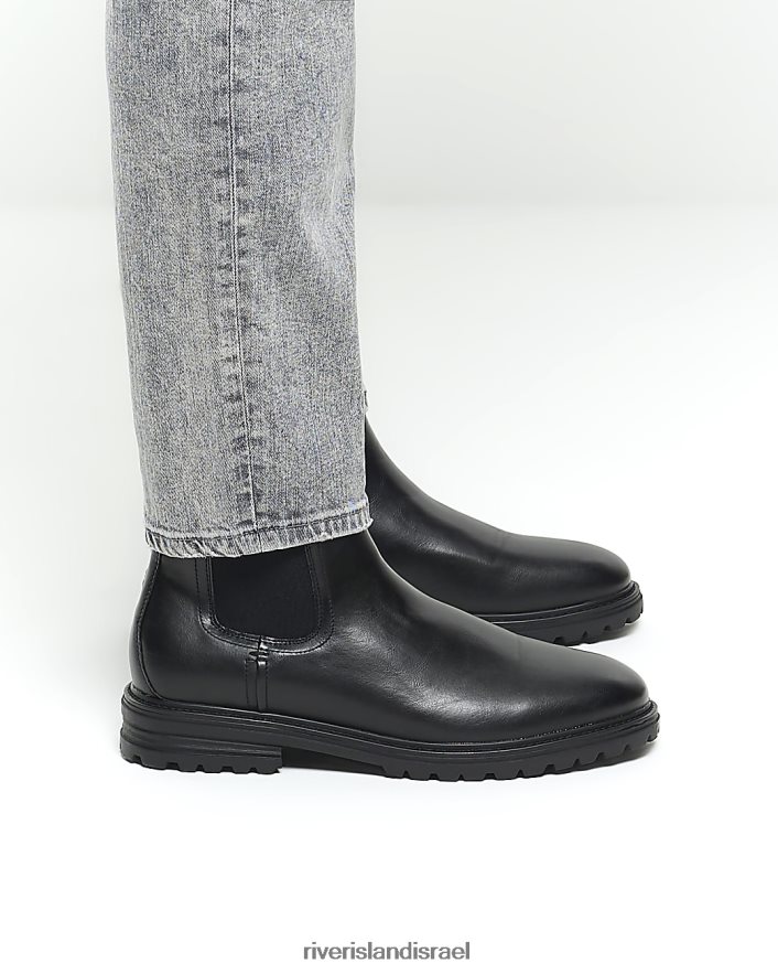 הַנעָלָה River Island מגפי צ'לסי מעור מלאכותי שָׁחוֹר גברים BDZ4082722