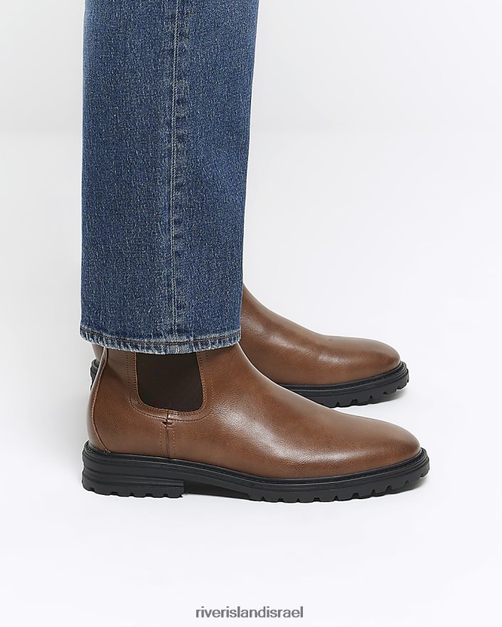 הַנעָלָה River Island מגפי צ'לסי מעור מלאכותי חום גברים BDZ4082723