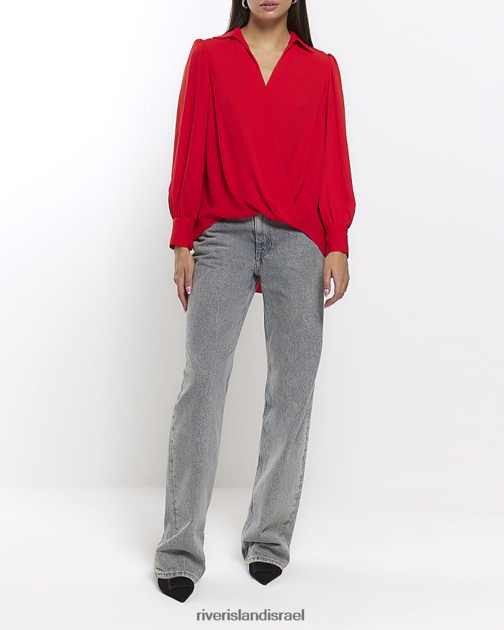 לבוש River Island חולצת מעטפת עם שרוול ארוך אָדוֹם נשים BDZ408272