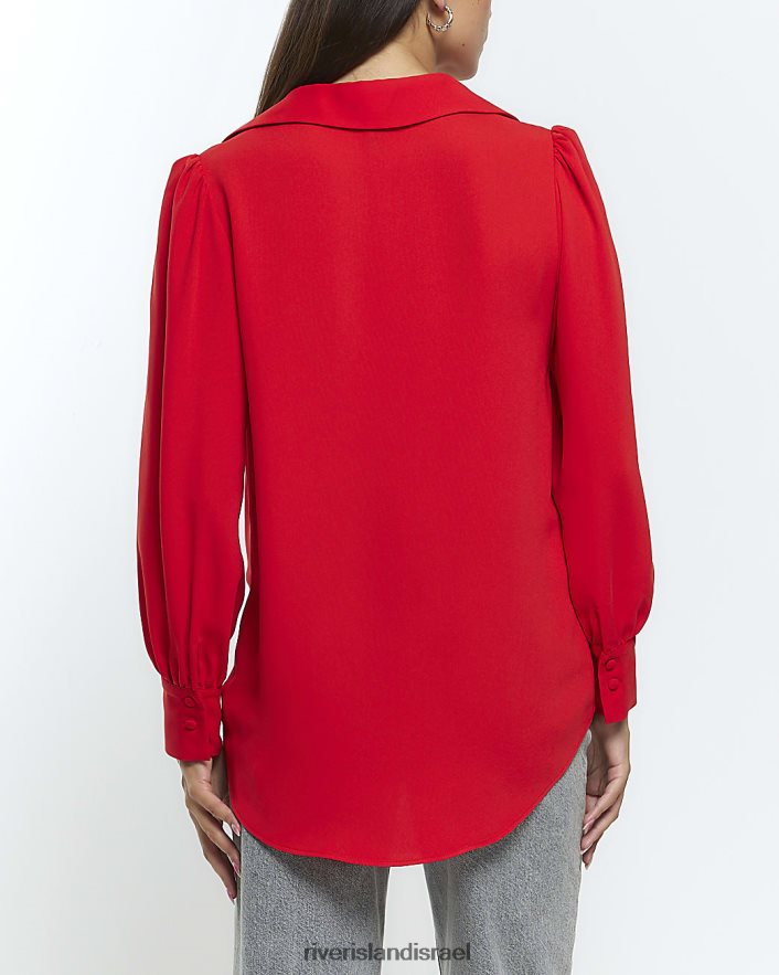 לבוש River Island חולצת מעטפת עם שרוול ארוך אָדוֹם נשים BDZ408272