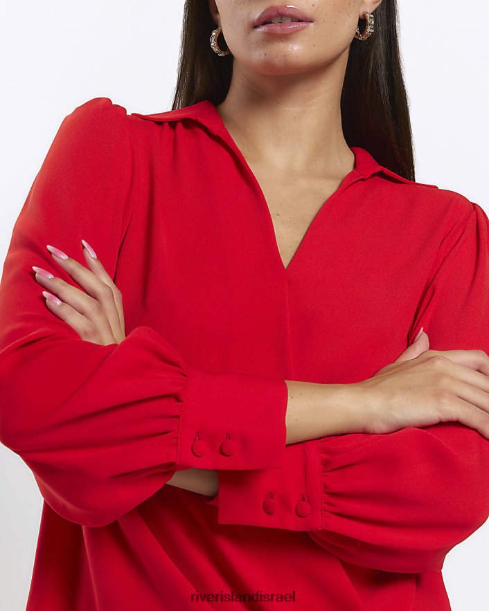 לבוש River Island חולצת מעטפת עם שרוול ארוך אָדוֹם נשים BDZ408272
