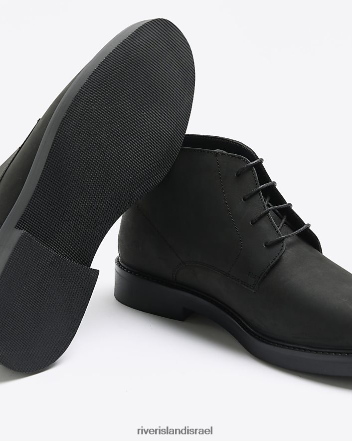 הַנעָלָה River Island מגפי צ'וקה שרוכים בגזרה רחבה שָׁחוֹר גברים BDZ4082732