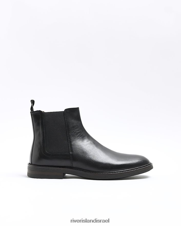 הַנעָלָה River Island מגפי עור של צ'לסי שָׁחוֹר גברים BDZ4082734