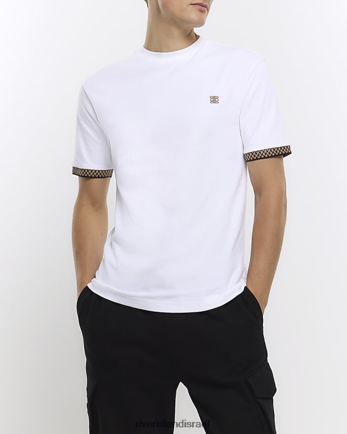 לבוש River Island חולצת טי רינגר עם שרוול קצר בכושר שרוול לבן גברים BDZ4082736