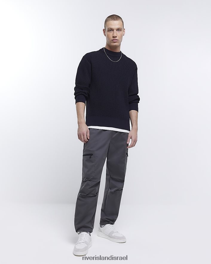 לבוש River Island מגשר צלעות קלוע בכושר רגיל חיל הים גברים BDZ4082738