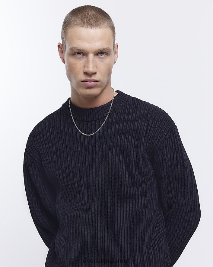 לבוש River Island מגשר צלעות קלוע בכושר רגיל חיל הים גברים BDZ4082738