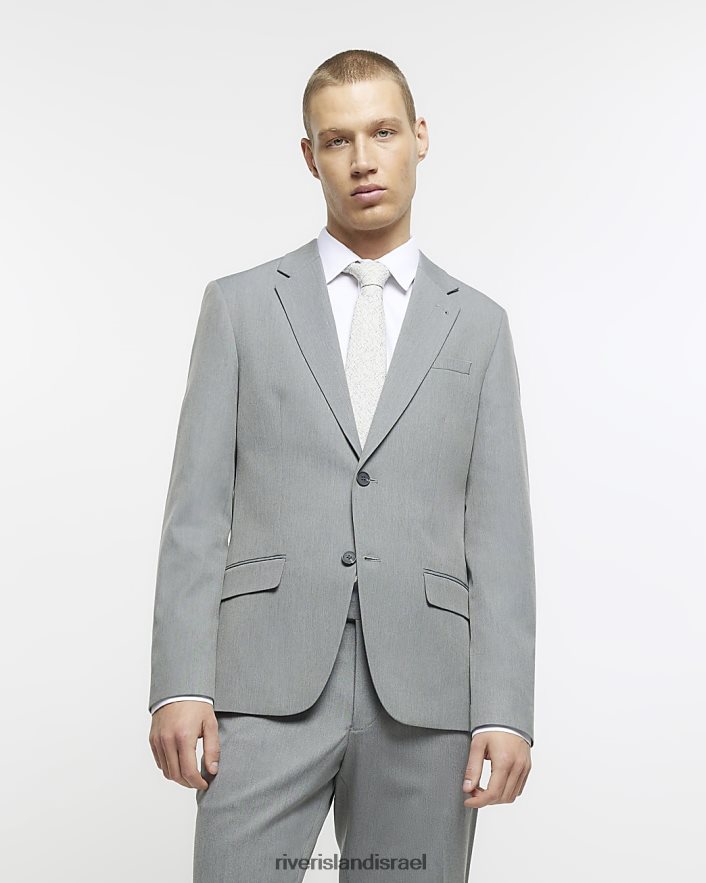 לבוש River Island ז'קט חליפת אריג בגזרה רזה אפור גברים BDZ4082745