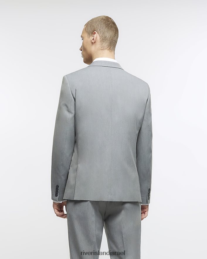 לבוש River Island ז'קט חליפת אריג בגזרה רזה אפור גברים BDZ4082745