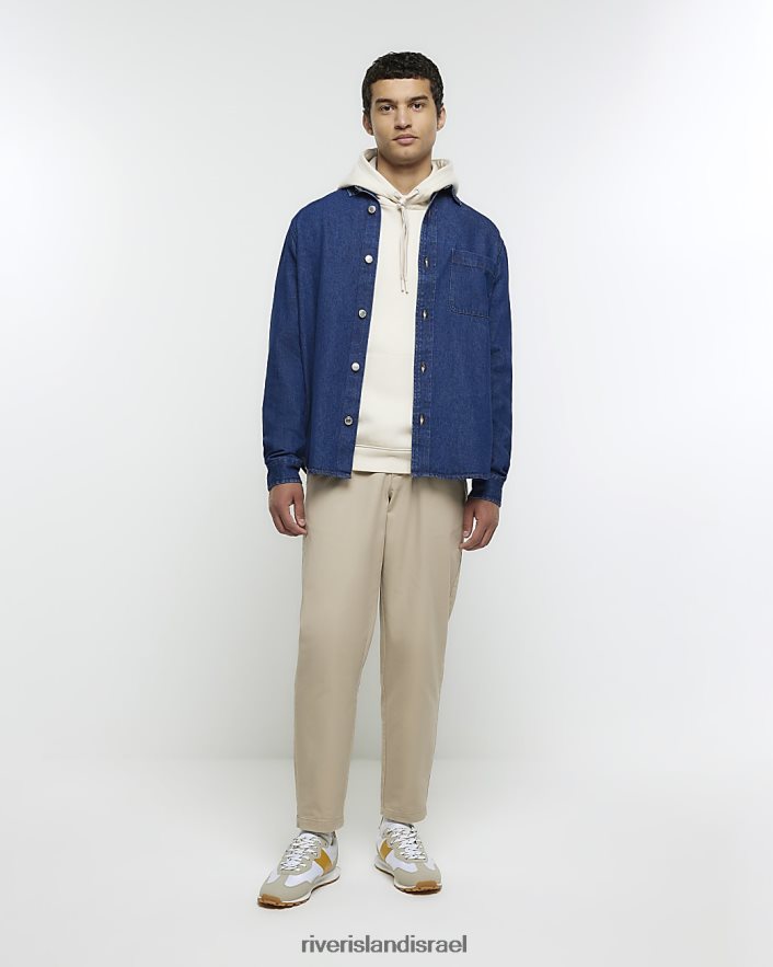 לבוש River Island חולצת ג'ינס בכושר רגיל כְּחוֹל גברים BDZ4082758