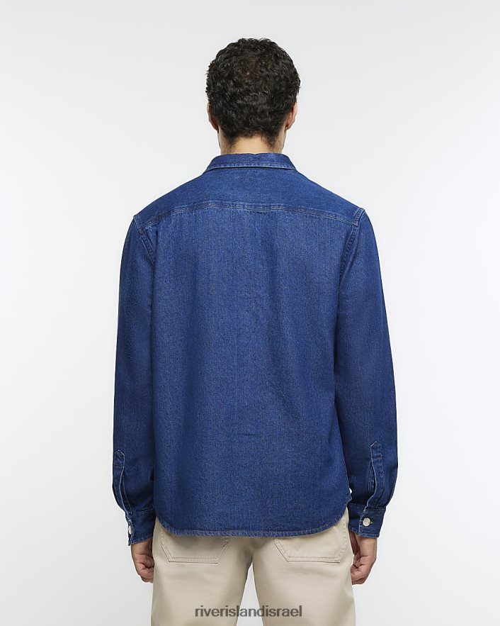 לבוש River Island חולצת ג'ינס בכושר רגיל כְּחוֹל גברים BDZ4082758