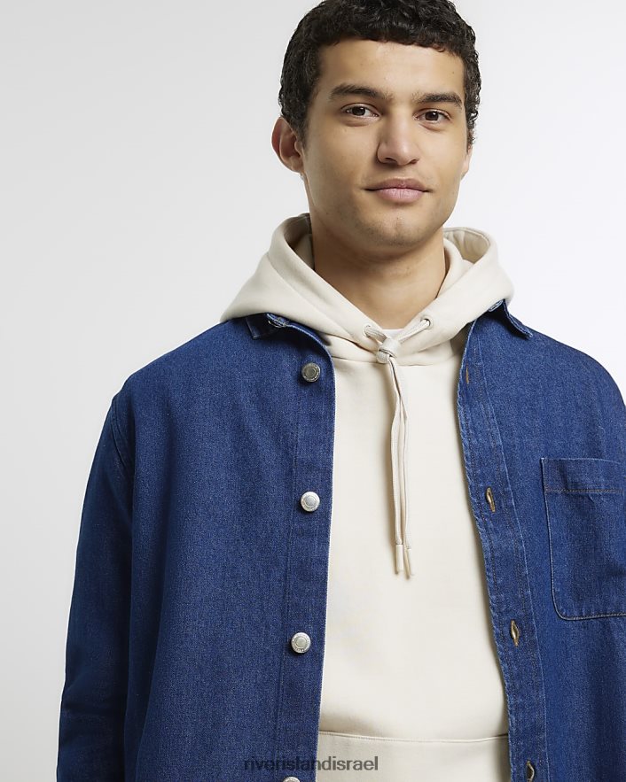 לבוש River Island חולצת ג'ינס בכושר רגיל כְּחוֹל גברים BDZ4082758