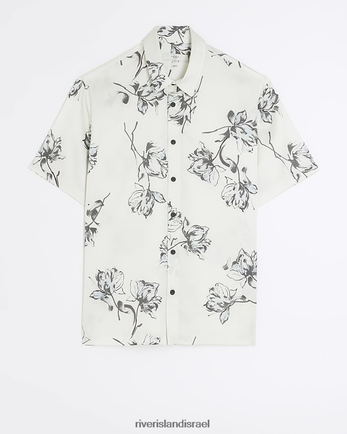 לבוש River Island חולצה פרחונית בהתאמה רגילה עם שרוולים קצרים לבן גברים BDZ4082762
