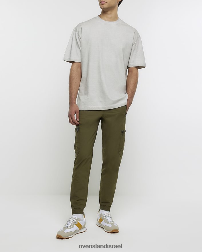 לבוש River Island חולצת טריקו בכושר אוברסייז אפור שטוף גברים BDZ4082771