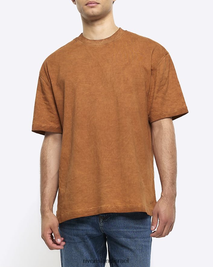 לבוש River Island חולצת טריקו בכושר אוברסייז חום שטוף גברים BDZ4082773